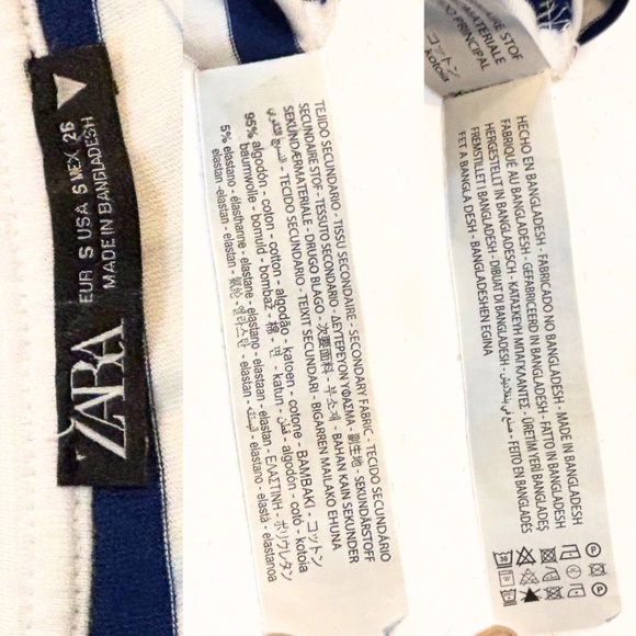 Zara Striped Crop Blue and White T-Shirt Size S - Picture 7 of 7